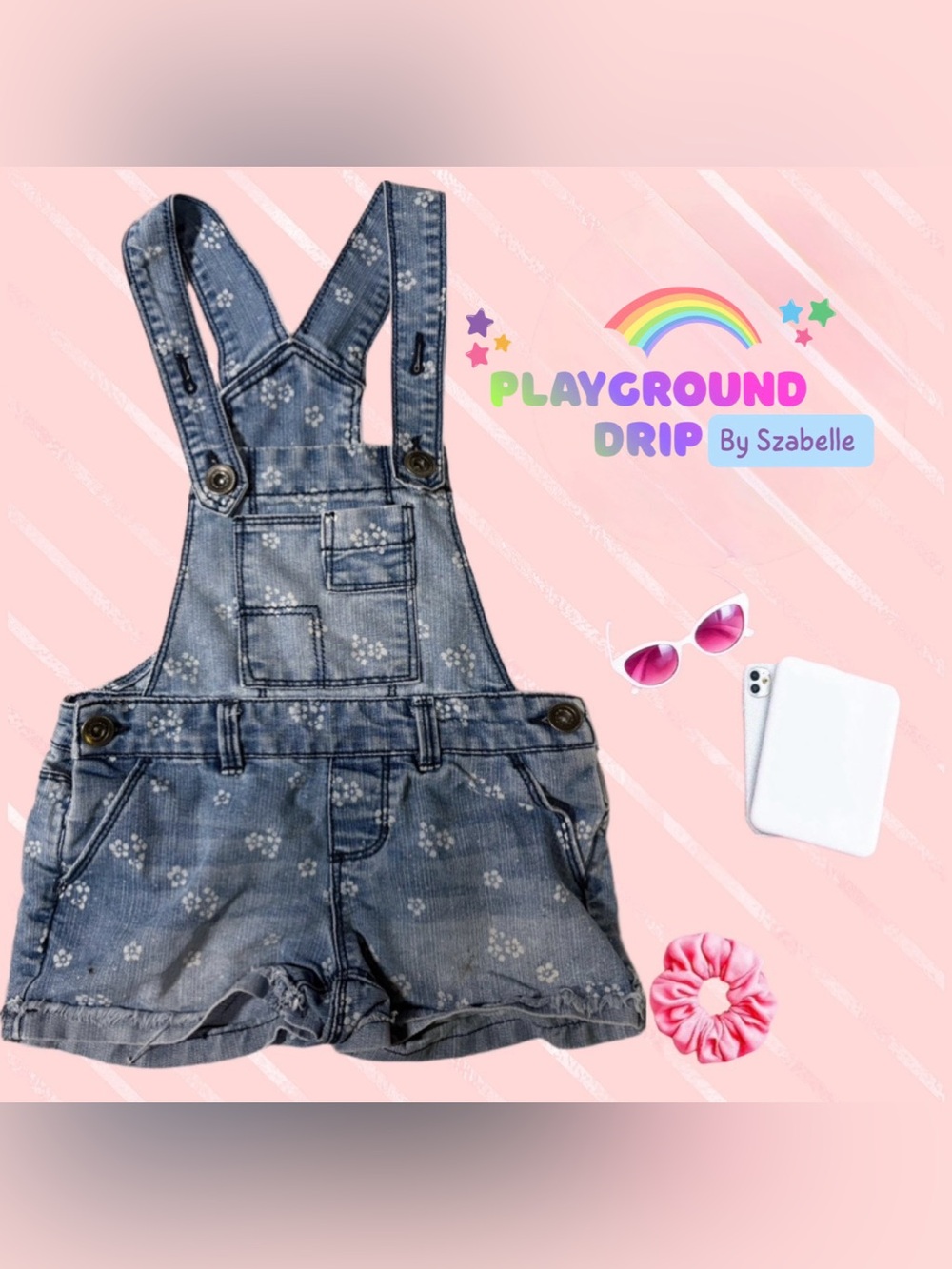 Kids Floral Denim Short Overalls!